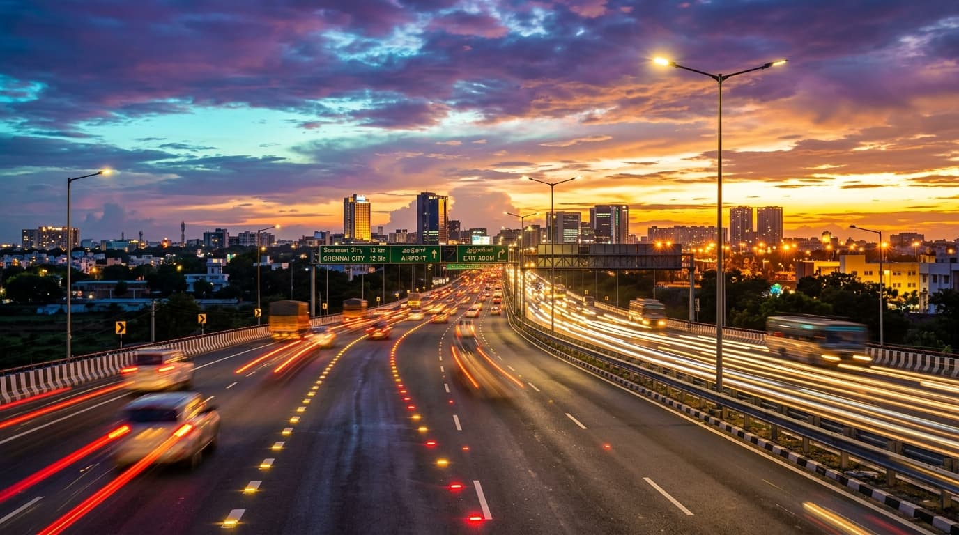 Chennai Highway at Sunset